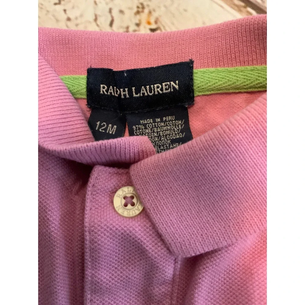 Ralph Lauren Baby Girl Pink Sleeveless Polo Dress with Diaper Cover 12M Pique